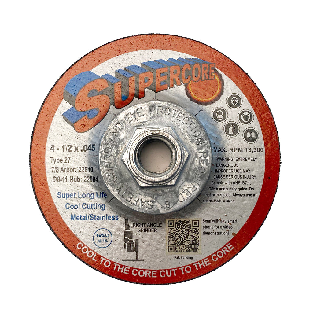 SuperCore Type 27 .045 Thin Cutting Wheels - 4-1/2 x .045 x 5/8-11 met–  Sparks & Arcs
