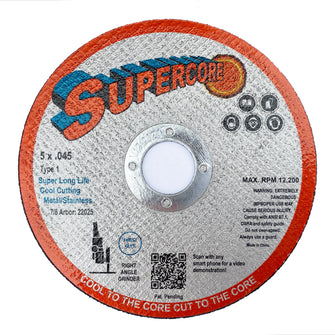 SuperCore Type 1 Flat .045 Cutting Wheels - 5 x .045 x 7/8 - A60T