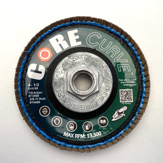 CORE Curve Flap Discs Reg. Density Type 27 – 4-1/2 x 5/8-11 40 Grit w/ Metal Threaded Hub